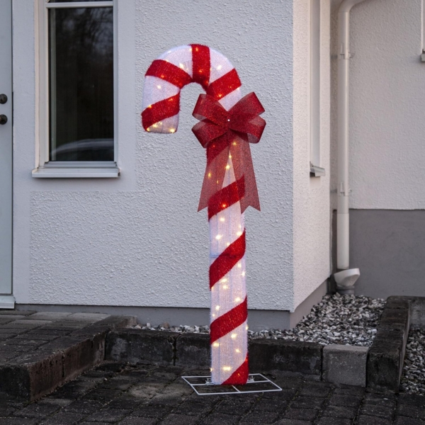 LED-Dekoration Zuckerstange, 76 warmweiße LED, weiß/rot, ca. 60x150 cm