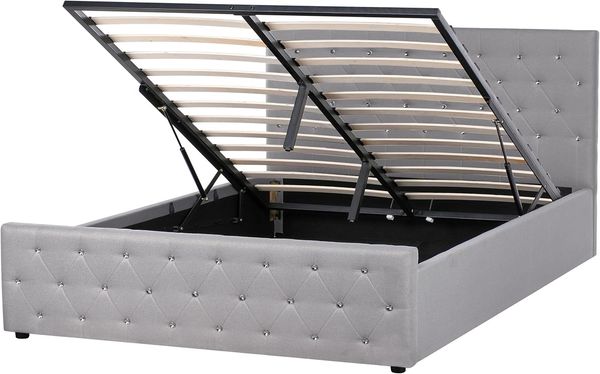 Bett mit Stauraum Stoff AMIENS 160 x 200 cm Hellgrau