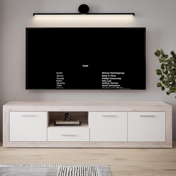 Forte BACCIO TV-Schrank 180, modernes Lowboard, 3 -türig, 1 Schublade, Holzwerkstoff, Artisaneiche Holzdekor|Weiß, 177,4 cm breit x 49,9 cm hoch x 41 cm tief