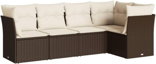 vidaXL 5-tlg. Garten-Sofagarnitur mit Kissen Braun Poly Rattan 3249442