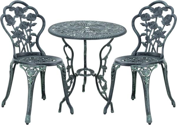 casa. pro TISCH + 2 STÜHLE GUSSEISEN ANTIK DUNKEL GRÜN BISTRO SET GARTEN SITZGARNITUR