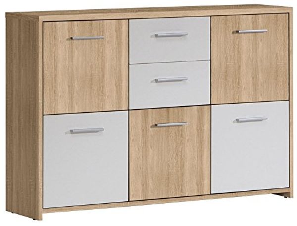Sideboard >Odessa< in Sonoma-Eiche Weiß - 114.1x77.5x29.6cm (BxHxT)