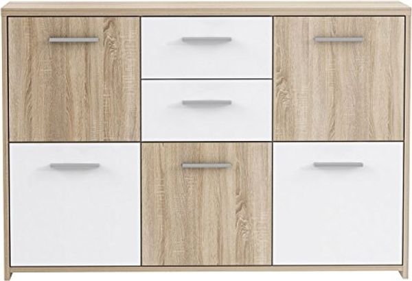 Sideboard >Odessa< in Sonoma-Eiche Weiß - 114.1x77.5x29.6cm (BxHxT) Bild 3