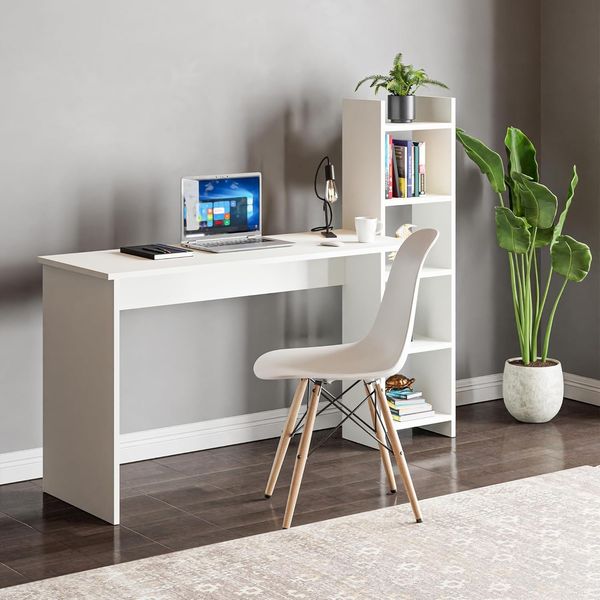 Schreibtisch mit Regal Chagtuniejle 150x45x120 cm Weiß [en. casa]