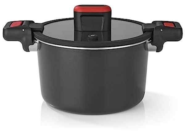GOURMETmaxx Schnellkochtopf Energiespartopf Aluminium 5,8l schwarz/rot, (2-tlg)