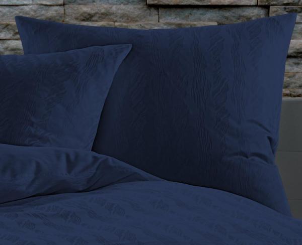 Bettwaesche-mit-Stil Mako Satin Damast Bettwäsche Waves Dunkel Blau Garnitur 155x200cm Bild 4