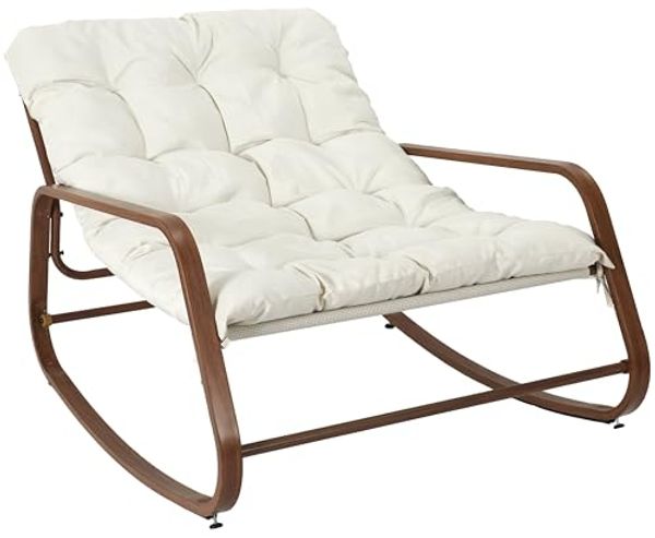 HOME DECO FACTORY, HDO7309, Schaukelstuhl Miami, weißes Holzimitat, natürliches Crush, Möbel, Gartenmöbel, Sitz für den Außenbereich, 92 x 69 x 130 cm, Sitzhöhe 46 cm, Beigebraun