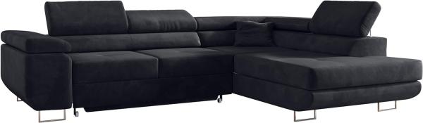 Ecksofa L-Form Couch mit Schlaffunktion und Verstellbare Kopfstützen - GUSTAW - Graphitgrau Velours - Rechts