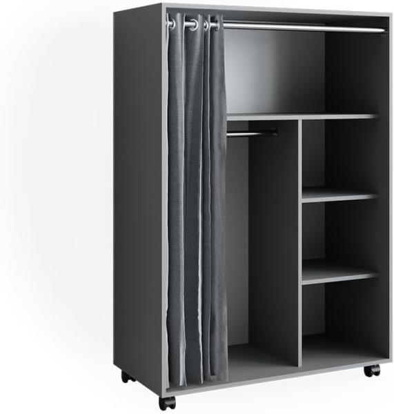 Vicco mobiler Kleiderschrank Dielenschrank Garderobe Doros Grau 100 x 147 cm offen rollbar