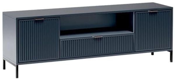 Lomadox Lowboard LAURO-161, Fernsehtisch Fernsehschrank TV-Schrank Indigo blau Rillenoptik 165 cm