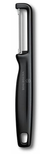 Victorinox Sparschäler "Iota", Schäler für Gemüse, Obst, Gerader Schliff, Zweischneidig, Extra Scharf, Swiss Made, schwarz