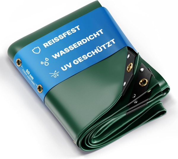 NEMAXX PLA36 Premium Abdeckplane 300x600 cm grün mit Ösen, 650 g/m² PVC wasserdicht&reißfest - hochwertige Plane universell für LKW, Pool, Holz Gartenmöbel - Abdeckung, Schutzplane, Gewebeplane, 18m²