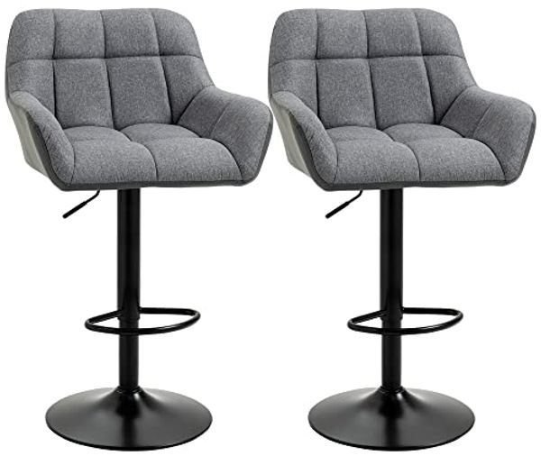 HOMCOM Barhocker Bistrohocker mit Lehne und Fußstütze (Bistrohocker, 2 St, Barstuhl), Grau 57,5 x 52,5 x 93-114 cm