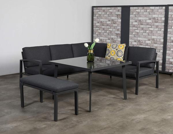 Garden Impressions Dining-Ecklounge "Petone" inkl. Ecksofa, Bank und Tisch, schwarz / anthrazit