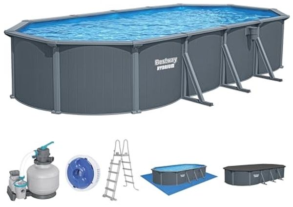 Bestway Pool Hydrium (Set, Inkl. Sandfilteranlage, Sicherheitsleiter, Abdeckplane, Bodenplane), 732 x 366 x 132 cm