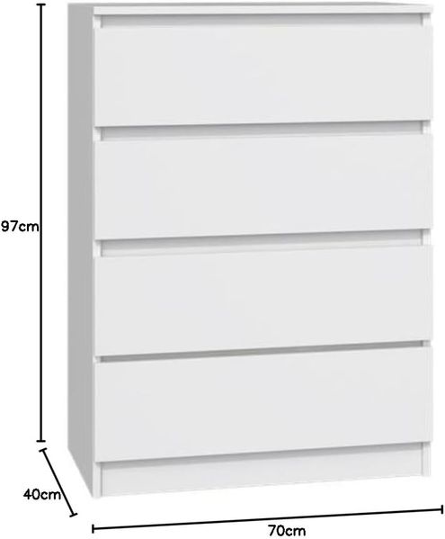 Home Collective Kommode weiß Schubladen, Schlafzimmer Flur kleiner Nachttisch, Schrank, Sideboard, Highboard, Breite 70 cm Höhe 97cm mit vier Schubladen Bild 3