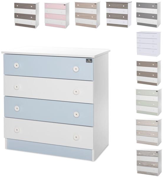 Lorelli Kommode Dresser 81 x 50 x 86 cm, 4 große Schubladen, schnelle Montage weiß blau