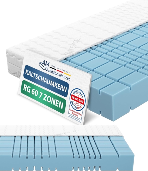Kaltschaummatratze Premium 7-Zonen Matratze Kaltschaum, Besonders Anpassungsfähig, AM Qualitätsmatratzen, 19 cm hoch, 90x200 cm