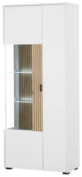 Vitrine Merced in weiß matt und Eiche 75 x 180 cm