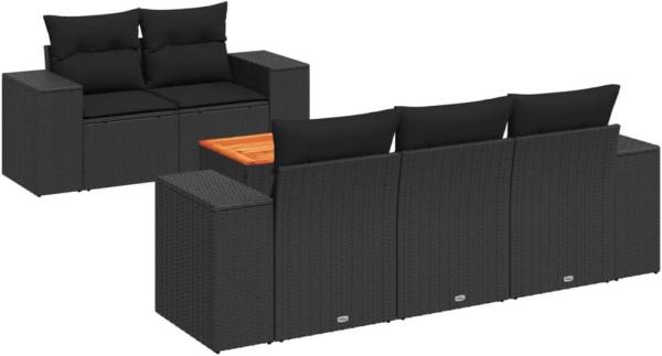 vidaXL 6-tlg. Garten-Sofagarnitur mit Kissen Schwarz Poly Rattan 3225327