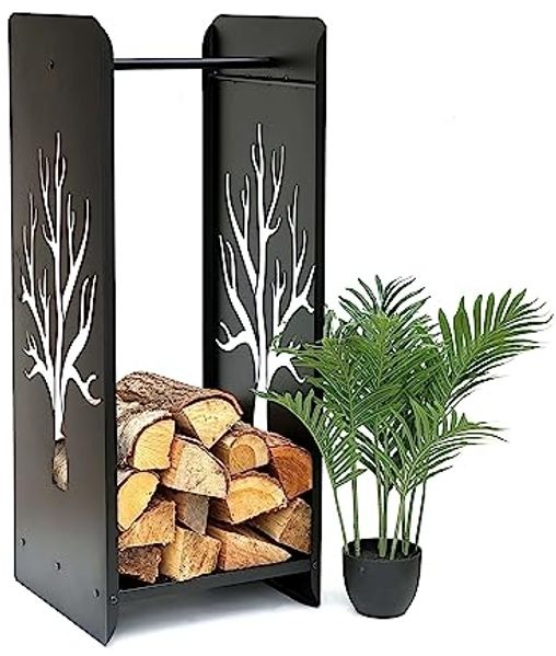 DanDiBo Kaminholzregal Innen Metall Schwarz 100 cm Kaminholzständer 96428 Brennholzregal Schmal Kaminholzhalter