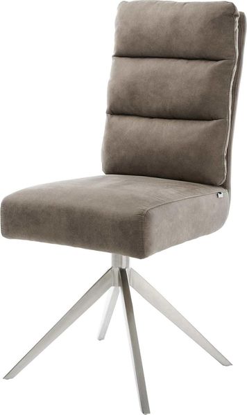 Drehstuhl Pela-Flex Mikrofaser Taupe Vintage Kreuzgestell breit Edelstahl 360° drehbar Wippfunktion Taschenfederkern