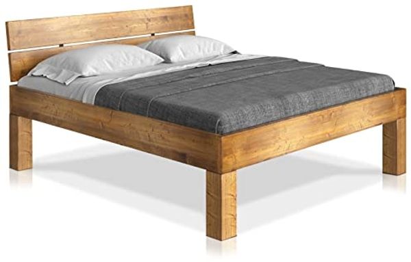 Möbel-Eins CURBY 4-Fuß-Bett mit Kopfteil, Material Massivholz, rustikale Altholzoptik, Fichte vintage 180x200 cm Komforthöhe