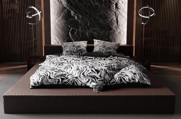 Moderne Mako Satin Wende Bettwäsche Zebra Muster schwarz weiß 155x220 + 80x80