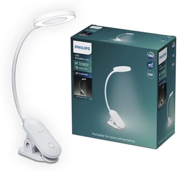 Philips Forys Clip tragbare Tischleuchte, 5W, kaltweiß, weiß, inkl. Akku