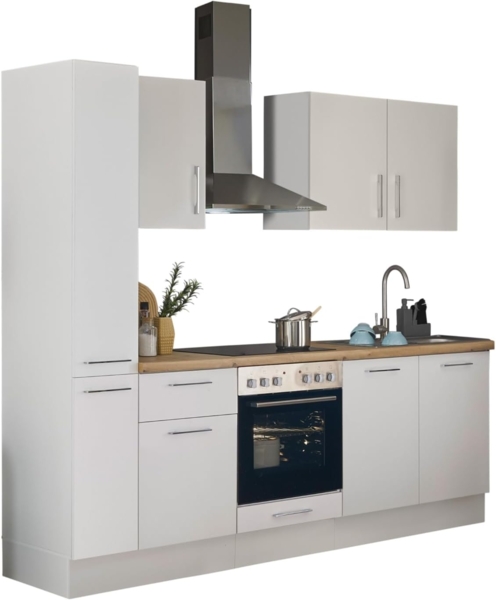 Turin Z Küchenzeile 240 x 211 x 60 cm, weiß - Basic Küchengeräte - Moderne, geräumige Küche in Artisan-Eiche Optik mit viel Stauraum