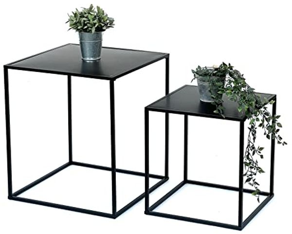 DanDiBo Couchtisch Schwarz Metall 2er Set Beistelltisch Wohnzimmer 96252 Tisch Beistelltisch 52 cm und 42 cm Sofatisch Küchentisch Modern
