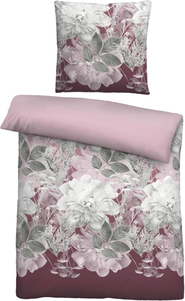 Traumhaft schlafen - Castell - Markenbettwäsche Thermo-Fleece Bettwäsche 0360442 BLUME GROß, bordeauxrot, 1x 155x220 cm + 1x 80x80 cm