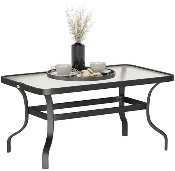 Outsunny Beistelltisch Hartglas, mit Wellendesign, Abgerundete Ecke (Kaffeetisch, 1-St, Rechteckiger Couchtisch), Gartenmöbel für Wohnzimmer, Garten, Terrasse, Balkon