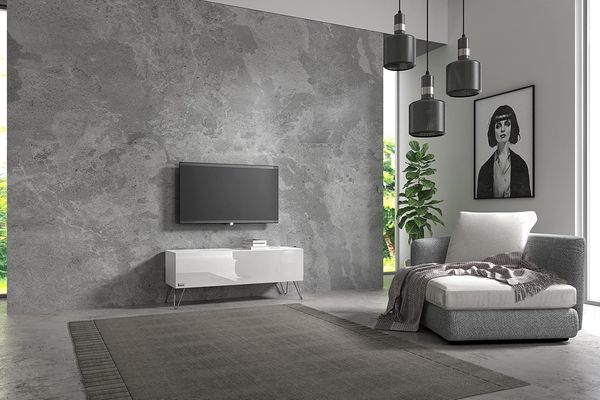 Wuun® TV-Board Lowboard Wohnwand TV-Bank Somero / 100cm / Weiß-Matt & Weiß-Hochglanz/Haarnadel Chrom