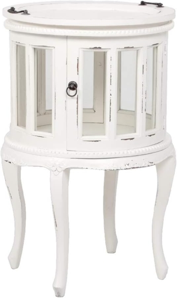 LebensWohnArt Mehrzweckschrank Landhaus Barschrank CORUNA-Rund 75cm Antique White Mahagoni