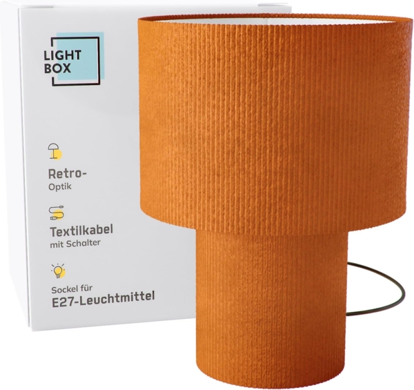 Lightbox Tischleuchte, ohne Leuchtmittel, Retro Tischlampe, Cord, Stoff, E27, 30cm, dekorativ, orange, gelb