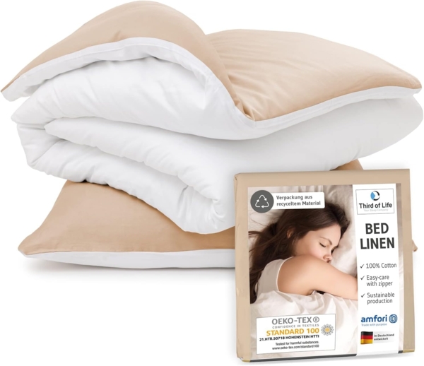 Bettwäsche Set Renforce Weiß / Creme 135x200 + 80x80