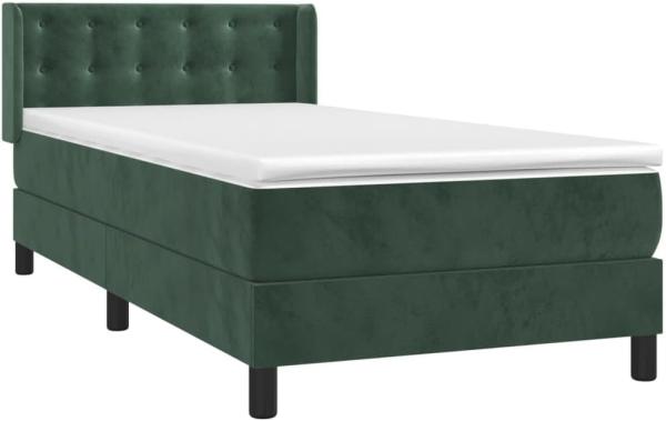 vidaXL Boxspringbett mit Matratze Dunkelgrün 90x190 cm Samt 3131174