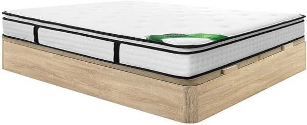 Vente-unique - Set 180 x 200 cm - Bettkasten Natur Hell + Taschenfederkernmatratze 7 Zonen mit integriertem Topper und Bambusbezug 23 cm - TAREVO von NATUREA