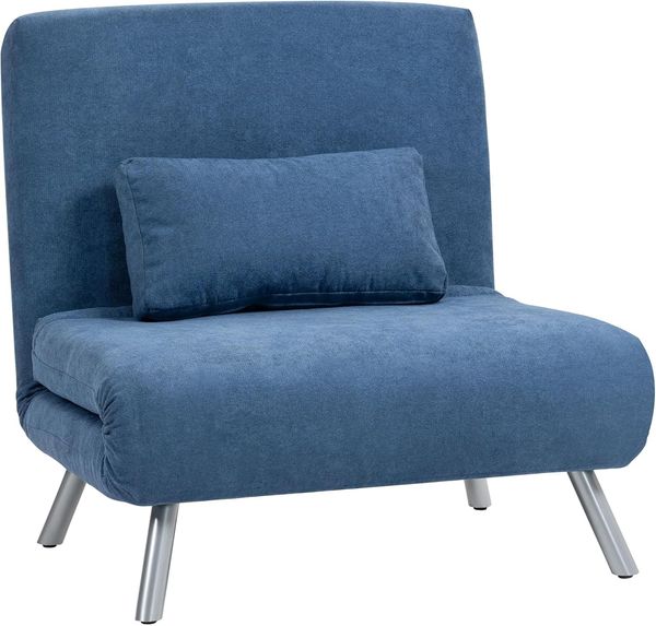 HOMCOM Schlafsofa mit verstellbarer Rückenlehne, abnehmbar Kissen, Samtoptik, 3-in-1 Schlafsessel 1 Teile, bis 120 kg, für Wohnzimmer, Schlafzimmer Blau