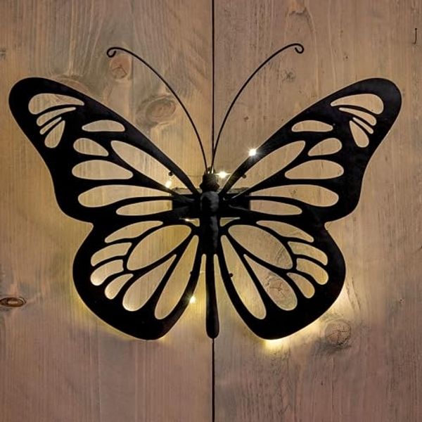 Spetebo LED Dekofigur Solar Wandbild Schmetterling schwarz mit 31 LED, Dämmerungssensor, LED fest integriert, warm weiß, solarbetrieben