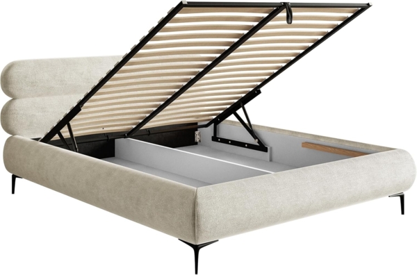 Selsey Bett Polsterbett Doppelbett 140x200 cm Mit Zweikammer Bettkasten Gasdruckfeder Metallrahmen Schwarze Beine Schlafbett Chenille Graubeige Roule Bild 8