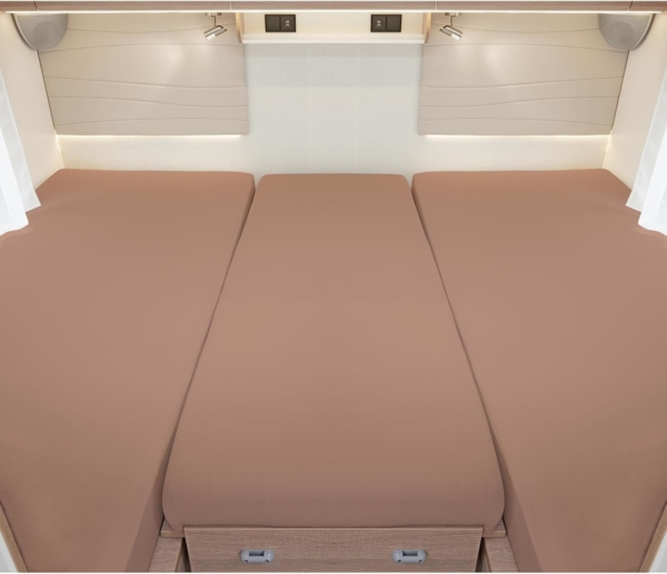 BettwarenShop Wohnmobil Wohnwagen Heckbett Spannbetttuch-Set 3-teilig|2 Längsbetten + Mittelteil| cappuccino