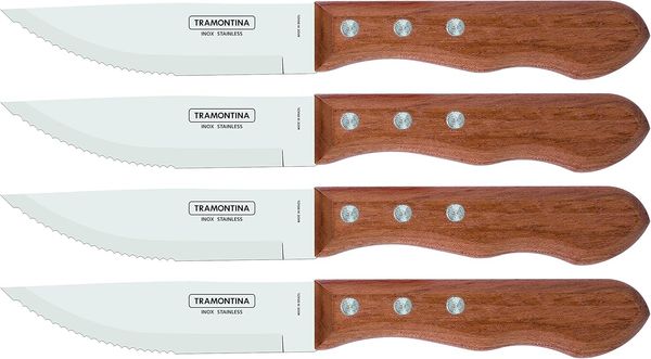 Tramontina Dynamic Steakmesser Jumbo, 4-teiliges Set, rostfreier Edelstahl, Holzgriff, 4 Steakmesser