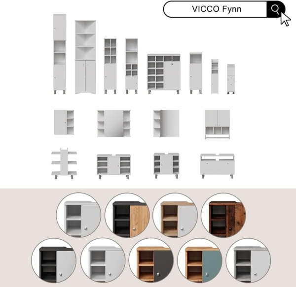 Vicco 'Fynn' Waschtischunterschrank, Holz, 60 x 54 x 32 cm, Weiß Bild 8