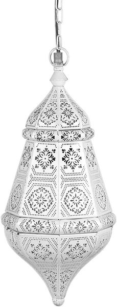 Marrakesch Orient & Mediterran Interior Pendelleuchte Hängeleuchte Salma Weiß, Orientalische Pendelleuchte aus Metall 40cm, Handarbeit