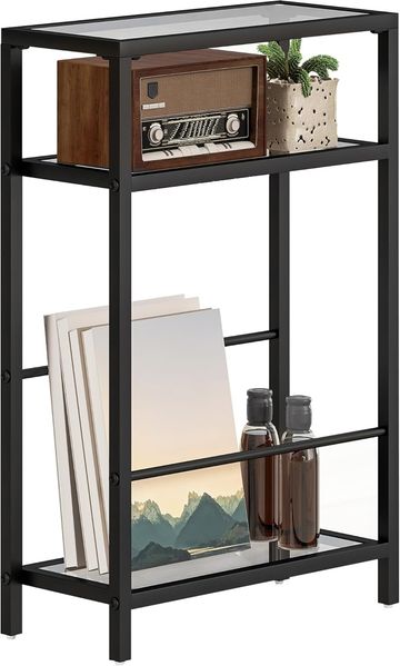 HOMCOM Beistelltisch kleiner Couchtisch mit 3 Ebenen, Tischplatte aus Hartglas (Sofatisch, 1-St, Modernes Nachttisch), für Wohnzimmer, Schlafzimmer, Schwarz