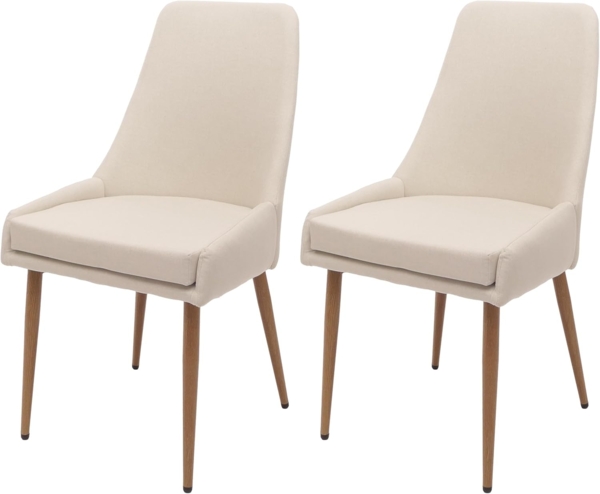2er-Set Esszimmerstuhl HWC-O27, Küchenstuhl Polsterstuhl Stuhl, Stoff/Textil (280g/m²) Metall ~ beige
