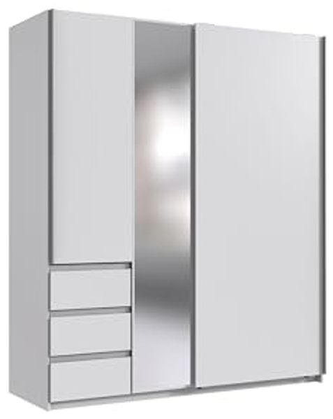 Schwebetürenschrank >Stade< in WEISS und Spiegel - 168x198x63cm (BxHxT)