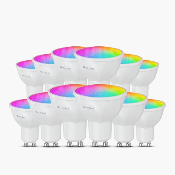 Nanoleaf Matter Essentials Glühbirne, 12 Smarten RGBW GU10 LED Lampen - Matter über Thread, Bluetooth 16 Mio. Farben LED Lampen, Bildschirm Sync, Funktioniert mit Google Home Apple, Deko & Gaming